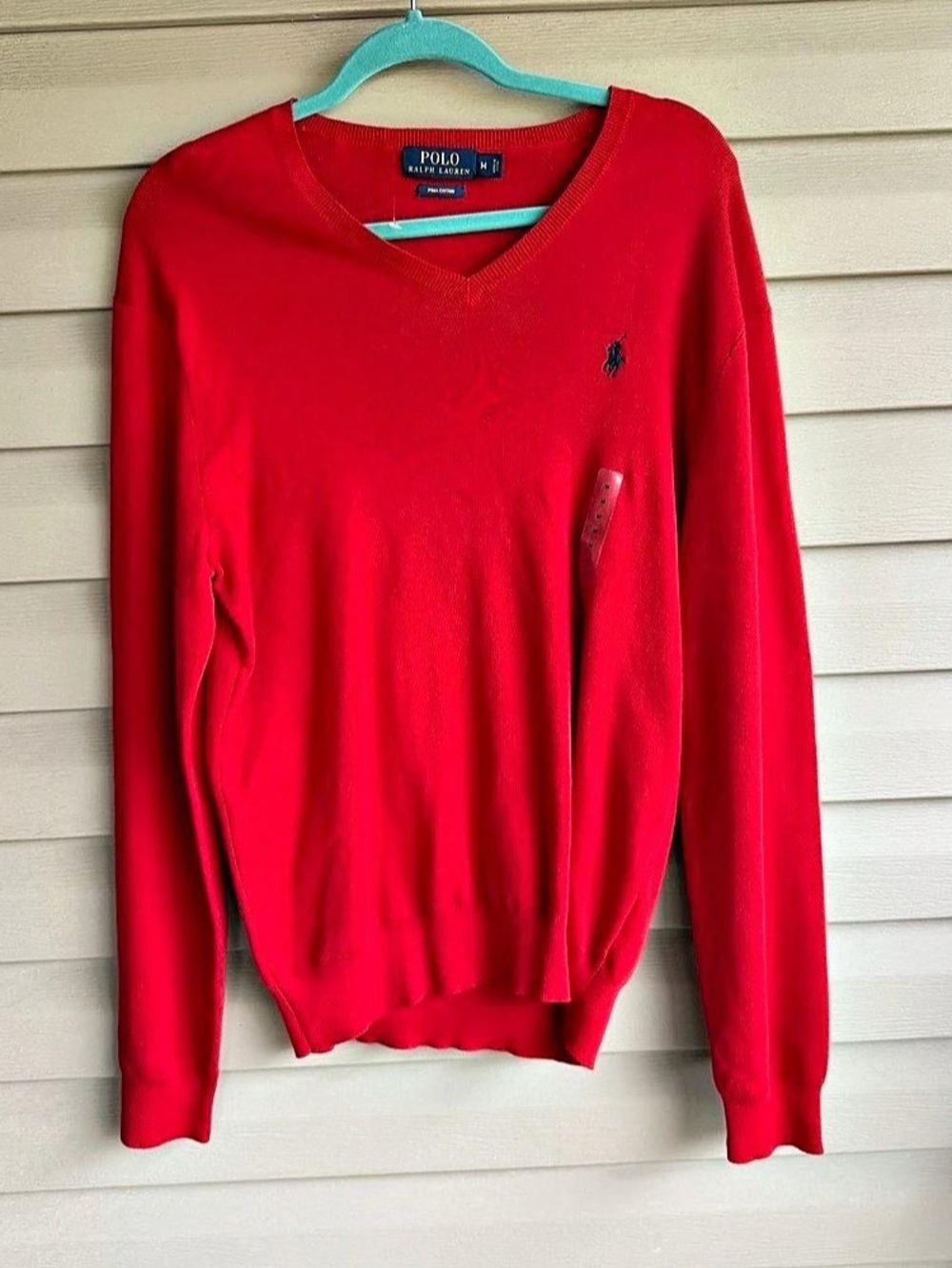 Polo Ralph Lauren Red Pima Cotton V-Neck Sweater Mens Medium NWOT